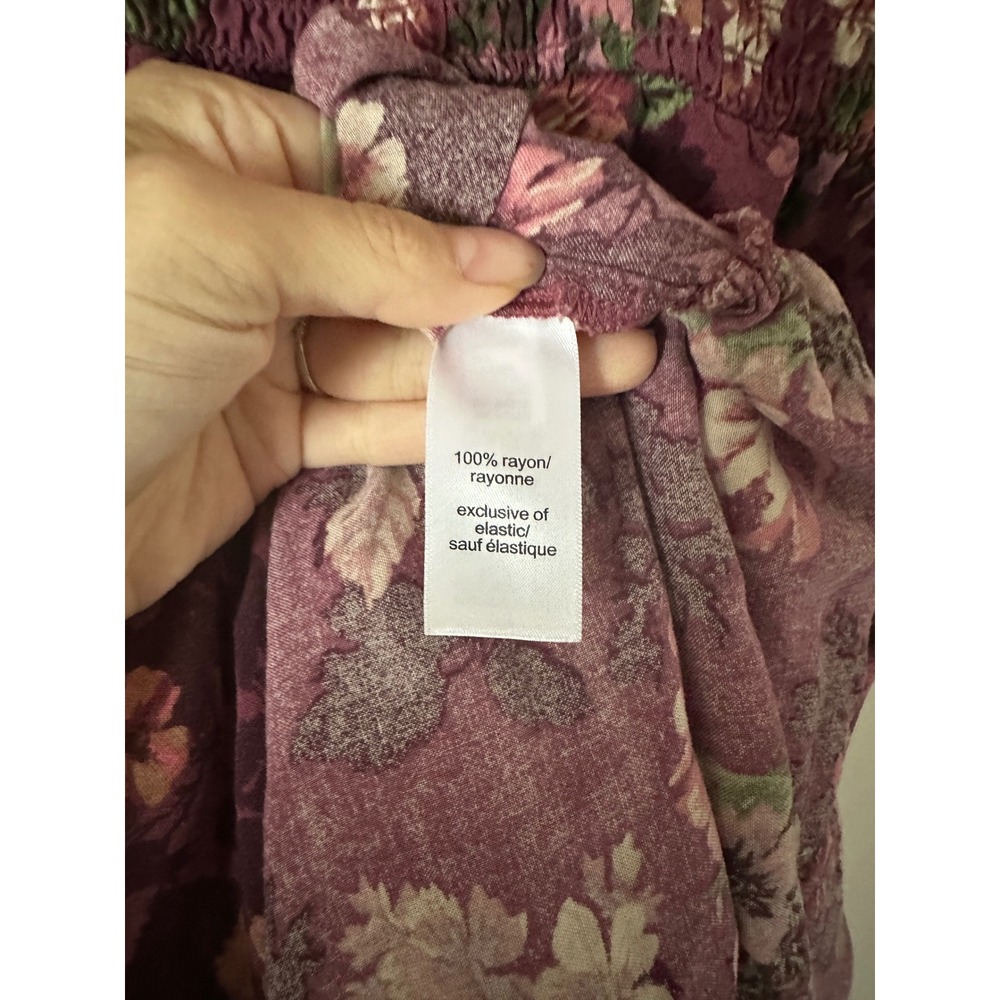 Maurices Plum Floral Smocked Midi Dress Womens XS Cottagecore Ruffle Tiered - Picture 4 of 4
